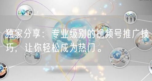 独家分享：专业级别的视频号推广技巧，让你轻松成为热门。